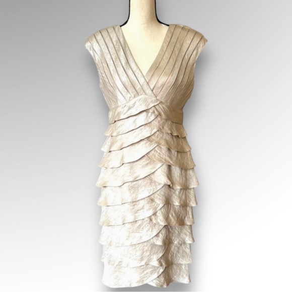 Adrianna Papell Dresses & Skirts - Adrianna Papell Sleeveless Tiered Ruffle Dress Champagne Metallic  Size 10